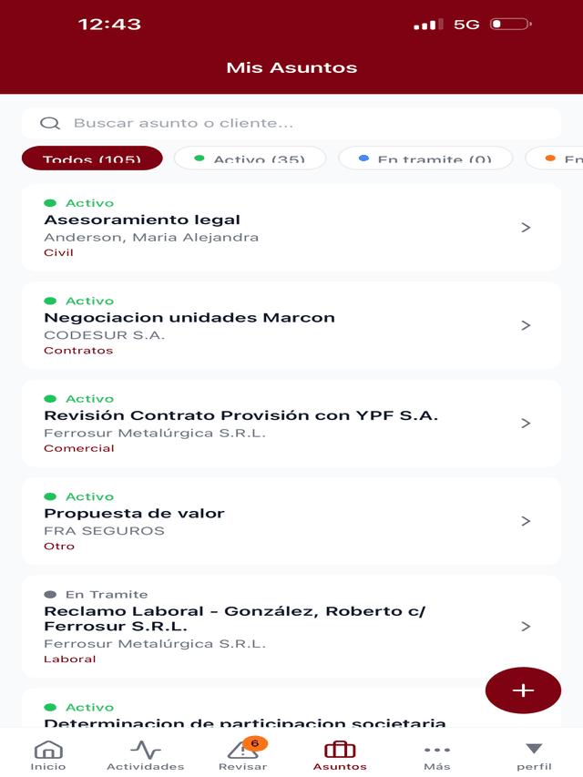 Portal Legatus - Asuntos en iPad